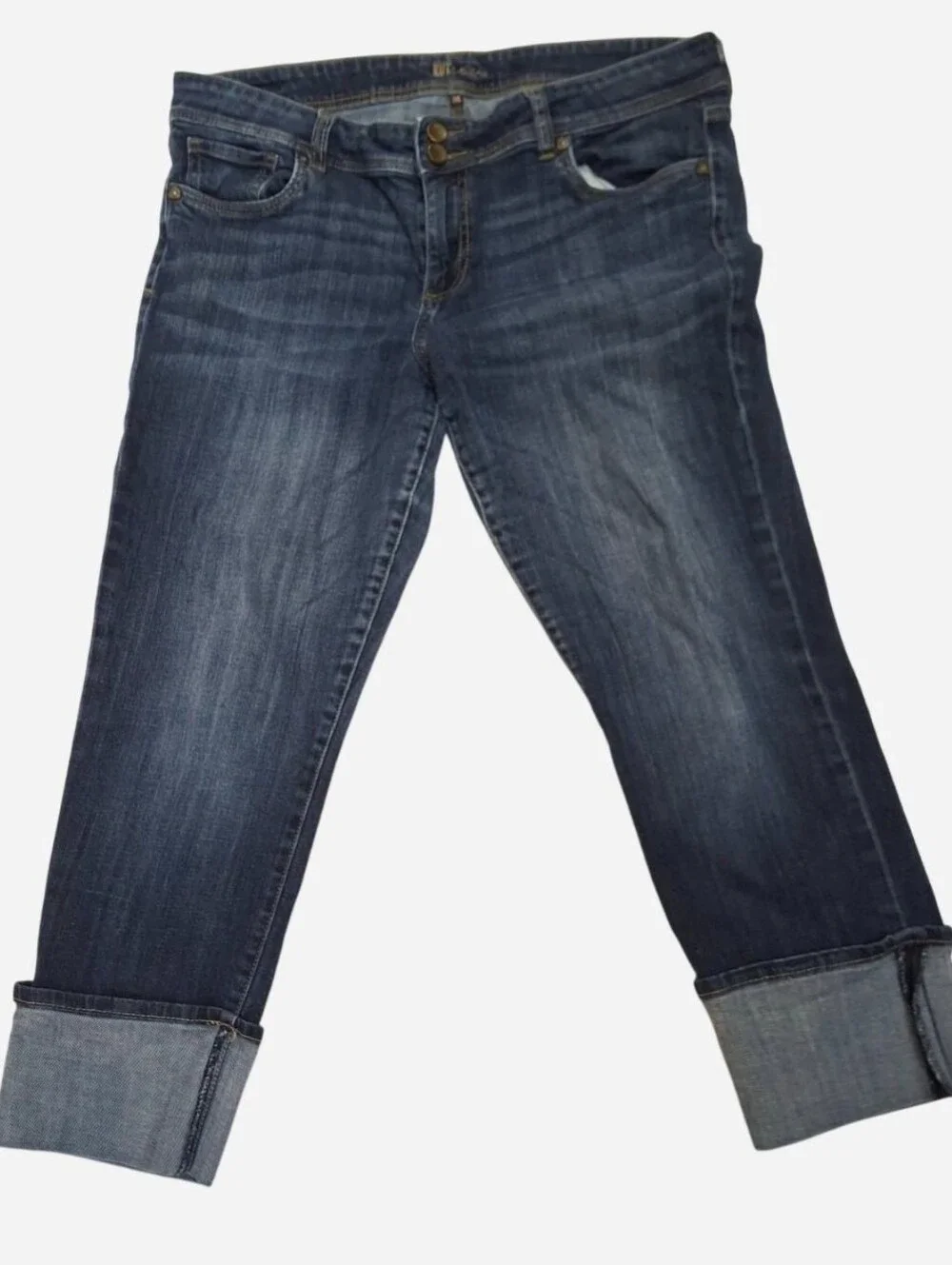 Kut from the Kloth Indigo Blue Boyfriend Jeans with Cuffed Hem - Picture 1 of 4